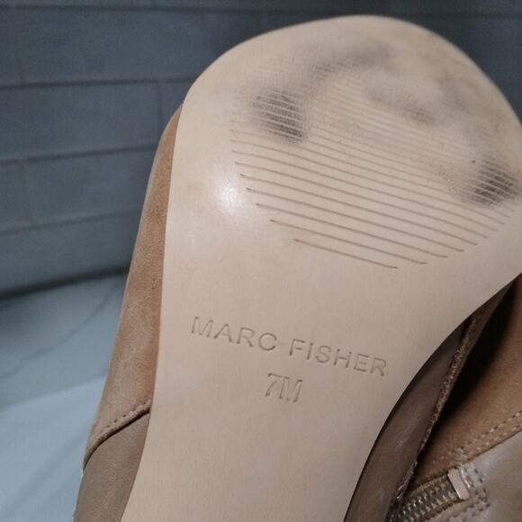 🎉[H403] Marc Fisher Tan Peep Toe Zip Ankle High Heel Booties, Woman's Size 7M - Picture 8 of 9